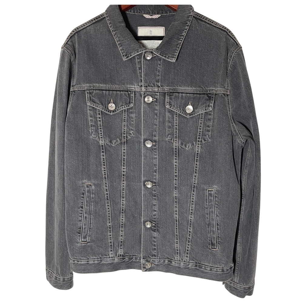 Brunello Cucinelli Mens Gray Denim Trucker Jacket Size 54 Made in Italy Cotton